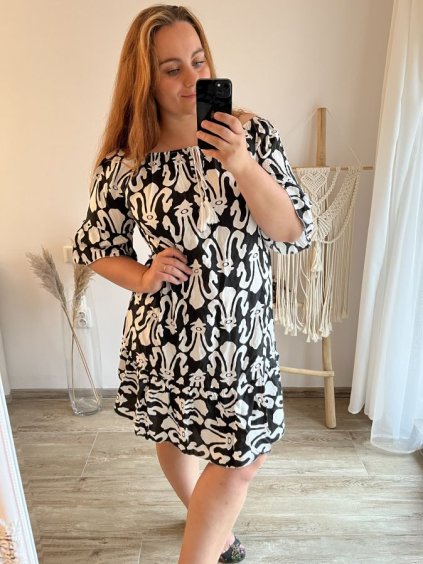 Šaty letní carmen krátký rukáv dámské (XL/2XL/3XLONE SIZE) ITALSKÁ MÓDA IM723MOTIV/DUR (Velikost XL/2XL, Barva Černá)