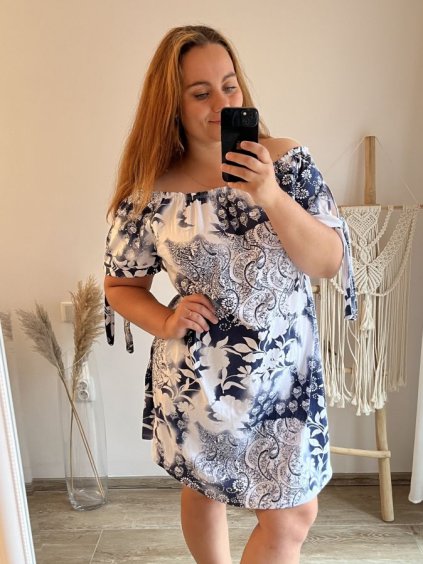 Šaty letní carmen krátký rukáv nadrozměr dámské (XL/2XL/3XLONE SIZE) ITALSKÁ MÓDA IM723STONE/DUR (Velikost XL/2XL, Barva bílá)