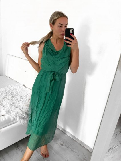 Šaty dlouhé letní bez rukávu dámské (S/M/L ONE SIZE) ITALSKÁ MÓDA IMFF23003/DU (Velikost S/M/L, Barva modrá)