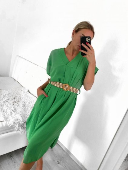 Šaty letní s páskem krátký rukáv dámské (S/M/L ONE SIZE) ITALSKÁ MÓDA IMWA23010/DU (Velikost M/L, Barva Černá)