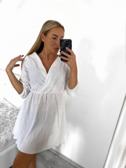 Šaty mušelínové letní  dlouhý rukáv dámské (S/M ONE SIZE) ITALSKÁ MÓDA IMWGG232616/DU (Velikost S/M/L, Barva bílá)