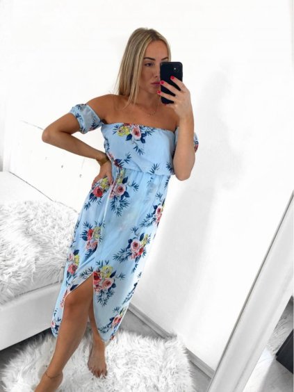 Šaty dlouhé letní šifonové carmen dámské (S/M ONE SIZE) ITALSKÁ MÓDA IMWY231000/DU (Velikost S/M/L, Barva bílá)
