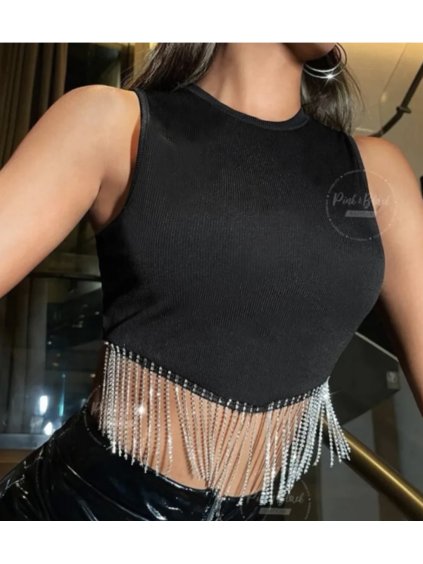Souprava letní croptop bez rukávu a sukně dámská (S/M ONE SIZE) ITALSKÁ MÓDA IMPMD236188/DU (Velikost S/M/L, Barva Černá)
