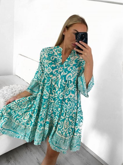 Šaty španělské letní 3/4 rukáv dámské (S/M/L/XL ONE SIZE) INDICKÁ MÓDA IMPEM22R9616/DUR (Velikost M/L, Barva Černo-bílá)