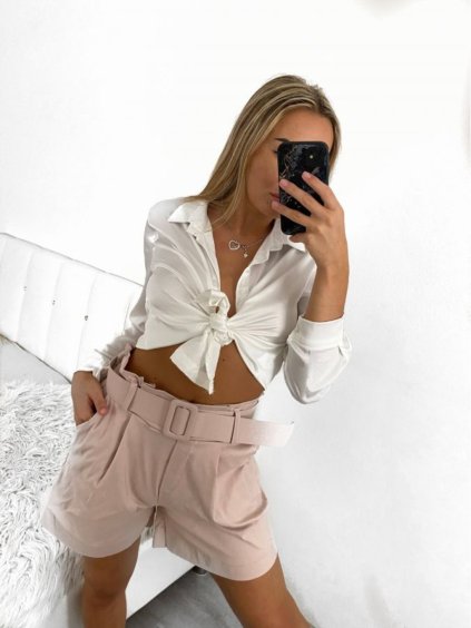 Šortky kraťasy s páskem strečové dámské (M/L ONE SIZE) ITALSKÁ MÓDA IM323069/DU (Velikost M/L, Barva růžová světlá)