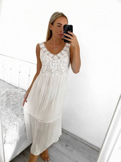 Šaty letní boho krajkové na ramínka dámské (S/M ONE SIZE) ITALSKÁ MÓDA IMPSH2390751/DU