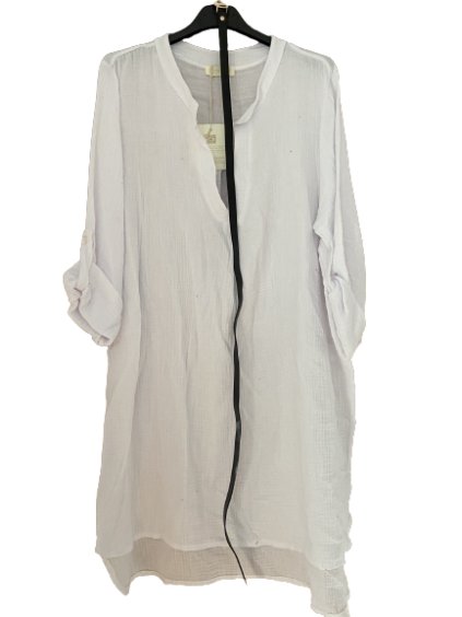 Šaty letní s páskem 3/4 dlouhý rukáv dámské mušelín nadrozměr (XL/2XL ONE SIZE) ITALSKÁ MÓDA IMWBB232660/DU (Velikost XL/2XL, Barva bílá)