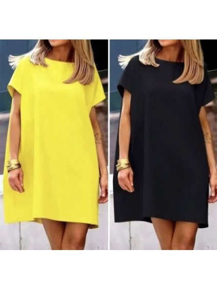 Šaty letní oversize krátký rukáv dámské (L/XL/2XL ONE SIZE) ITALSKÁ MÓDA IMWB23321/DU (Velikost XL/2XL, Barva Černá)