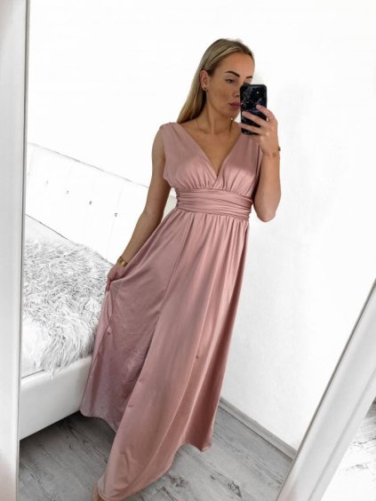 Šaty společenské dlouhé bez rukávu dámské (S/M ONE SIZE) ITALSKÁ MÓDA IM9235192/DU (Velikost S/M/L, Barva béžová)