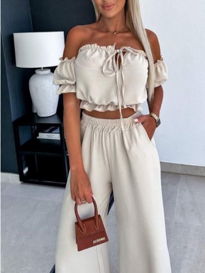 Souprava letní top a kalhoty dámská (S/M ONE SIZE) ITALSKÁ MÓDA IMM23M33319/DU (Velikost S/M/L, Barva modrá královská)