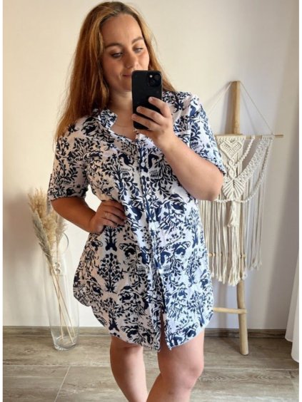Šaty krátké košilové bavlněné 3/4 dlouhý rukáv dámské nadrozměr (M/L/XL/2XL ONE SIZE) ITALSKá MóDA IM423PAOLA/DUR