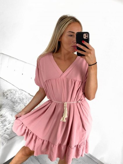 Šaty letní krátký rukáv dámské (S/M/L ONE SIZE) ITALSKÁ MÓDA IM323BELT/DU (Velikost M/L, Barva béžová)