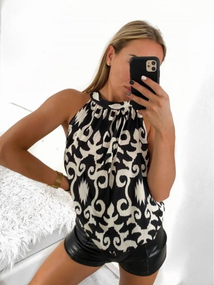 Tílko top bez rukávu letní icecool dámské (S/M/L ONE SIZE) ITALSKÁ MÓDA IMM23M84215-2/DU (Velikost M/L, Barva Černo-bílá)
