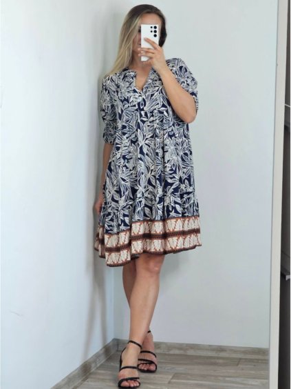 Šaty košilové oversize krátký rukáv dámské nadrozměr (XL/2XL ONE SIZE) ITALSKá MODA IM723005/DUR (Velikost XL/2XL, Barva Černá)