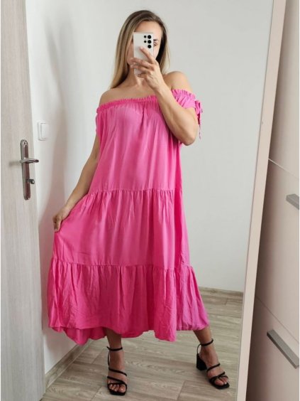 Šaty letní bez rukávů dámské (S/M ONE SIZE) ITALSKá MóDA IM823001/DU (Velikost S/M/L, Barva růžová)