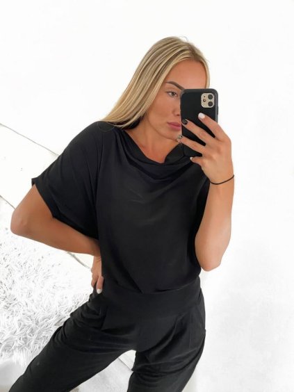 Tunika icecool krátký rukáv dámská (S/M ONE SIZE) ITALSKÁ MÓDA IMM23M4290A/DU (Velikost S/M/L, Barva Černá)