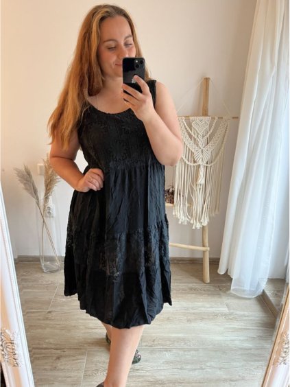 Šaty letní krajkové na ramínka dámské (XL/2XL ONE SIZE) ITALSKÁ MÓDA IMD23510/DUR (Velikost XL/2XL, Barva bílá)