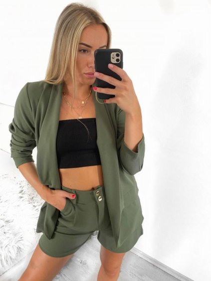 Souprava elegantní sako a kraťasy dámská (S/M ONE SIZE) ITALSKÁ MÓDA IMWB23356/DU (Velikost S/M/L, Barva béžová)