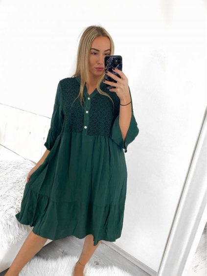 Šaty volnočasové košilové 3/4 rukáv dámské nadrozměr (L/XL/2XL ONE SIZE) ITALSKá MóDA IM423WOILA/DUR (Velikost L/XL, Barva bílá)