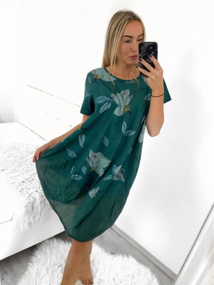 Šaty volnočasové krátký rukáv dámské nadrozměr (2XL/3XL ONE SIZE) ITALSKá MóDA IM423LILIE/DUR (Velikost 2XL/3XL, Barva zelená khaki)