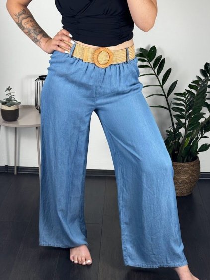 Kalhoty letní riflové dámské (S/M ONE SIZE) ITALSKá MóDA IM723100/DU (Velikost S/M/L, Barva světle modrá)