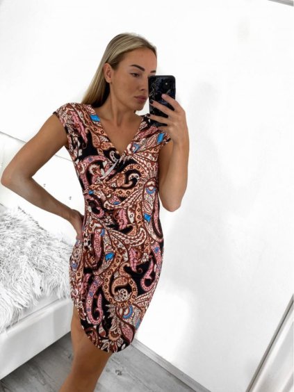 Šaty letní icecool krátký rukáv dámské (S/M ONE SIZE) ITALSKÁ MÓDA IMM23M177-10/DUR (Velikost S/M/L, Barva hnědá)