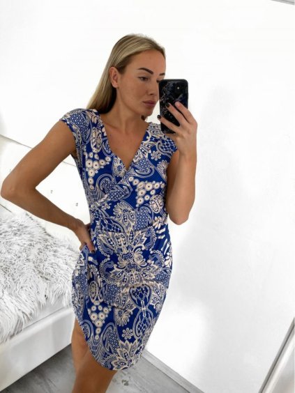 Šaty letní icecool krátký rukáv dámské (S/M ONE SIZE) ITALSKÁ MÓDA IMM23M177-13/DUR (Velikost S/M/L, Barva modrá)