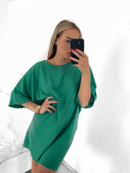 Šaty oversize krátký rukáv dámské (S/M ONE SIZE) ITALSKÁ MÓDA IMWY23090/DU (Velikost S/M/L, Barva béžová)
