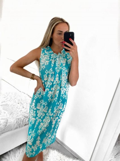 Šaty letní bez rukávů dámské (S/M ONE SIZE) ITALSKá MóDA IM723255/DU (Velikost S/M/L, Barva tyrkysová)