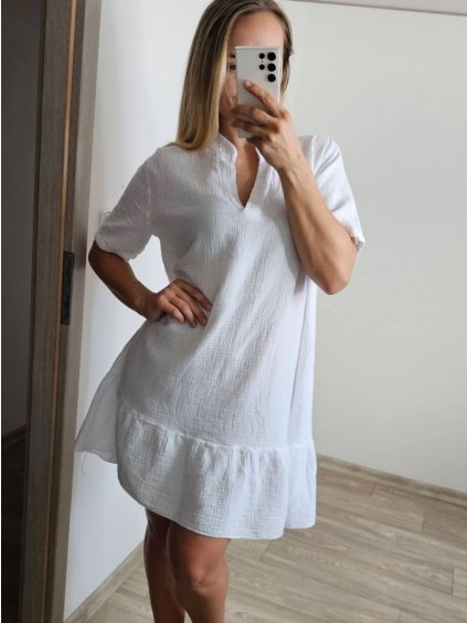 Šaty letní mušelínové krátký rukáv dámské (S/M ONE SIZE) ITALSKÁ MÓDA IM723031/DU (Velikost S/M/L, Barva bílá)
