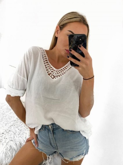 Tunika dlouhý rukáv dámská nadrozměr (L/XL/2XL ONE SIZE) ITALSKÁ MÓDA IM423MELANIE/DUR (Velikost XL/2XL, Barva bílá)