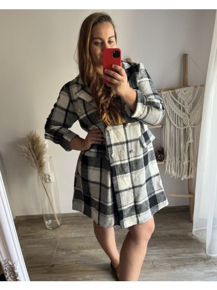 Kabát dlouhý rukáv dámská nadrozměr (2XL/3XL ONE SIZE) ITALSKÁ MÓDA IM423FINA/DU (Velikost 2XL/3XL, Barva Černo-bílá)