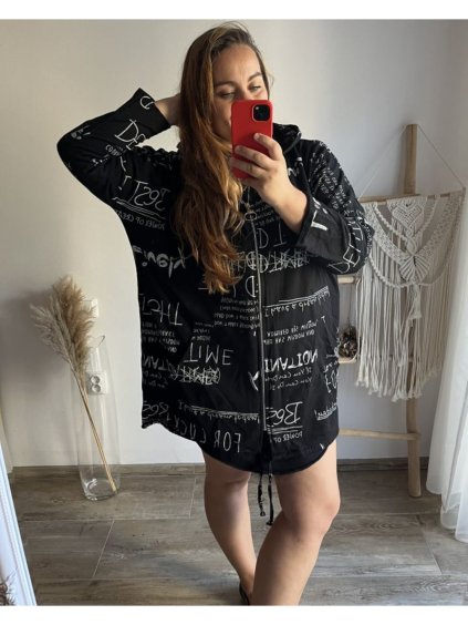 Mikina na zip s kapucí dlouhý rukáv dámská nadrozměr (3XL/4XL ONE SIZE) ITALSKÁ MÓDA IM423TIME/DU