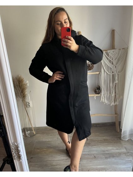 Kabát na zip s kapucí dlouhý rukáv dámská nadrozměr (XL/2XL/3XL ONE SIZE) ITALSKÁ MÓDA IM423COLET/DU (Velikost 2XL/3XL, Barva Černá)
