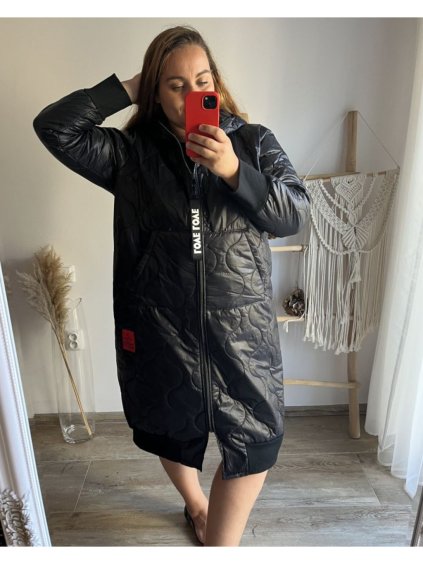 Bunda dlouhá s kapucí dámská nadrozměr (XL/2XL/3XL ONE SIZE) ITALSKÁ MÓDA IM423AZARET/DU (Velikost 2XL/3XL, Barva Černá)