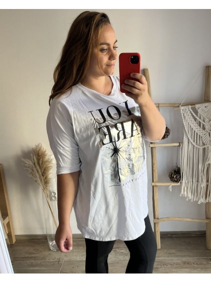 Tunika  dlouhý rukáv dámská nadrozměr (2XL/3XL/4XL ONE SIZE) ITALSKá MóDA IM423BEAUTEFUL/DU (Velikost 3XL/4XL, Barva bílá)