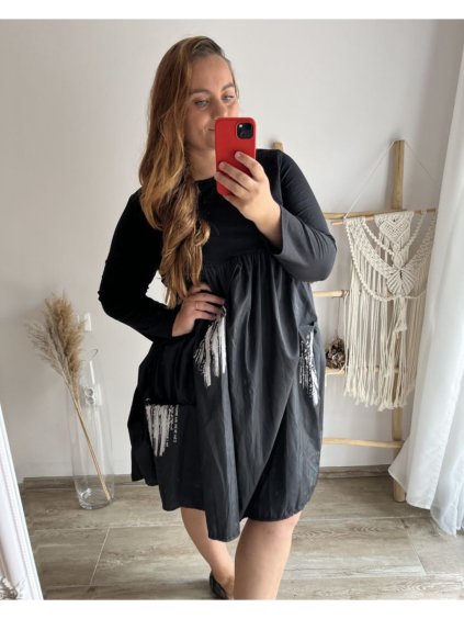 Šaty oversize dlouhý rukáv dámské nadrozměr (2XL/3XL/4XL ONE SIZE) ITALSKÁ MÓDA IM423PEPER/DU (Velikost 2XL/3XL, Barva Černá)