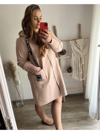 Kabát na zip s kapucí dlouhý rukáv dámská nadrozměr (2XL/3XL ONE SIZE) ITALSKÁ MÓDA IM423STAR/DU (Velikost 2XL/3XL, Barva Černá)