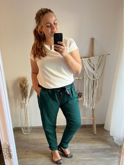 Kalhoty dlouhé strečové dámské nadrozměr (XL/2XL/3XL ONE SIZE) ITALSKÁ MÓDA IMWQ233251 (Velikost XL/2XL, Barva hnědá camel)
