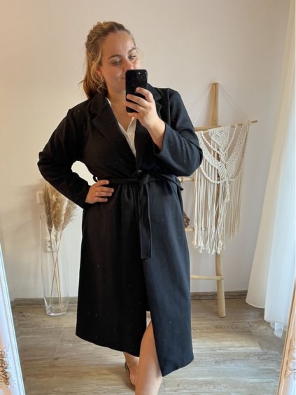 Kabát flaušový dlouhý rukáv dámský nadrozměr (3XL/4XL ONE SIZE) ITALSKÁ MÓDA IMWQ233264 (Velikost 3XL/4XL, Barva Černá)