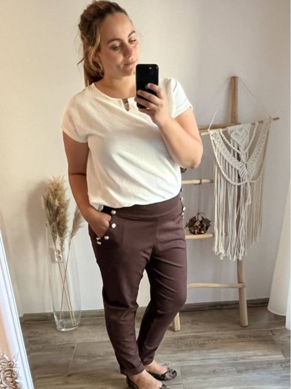 Kalhoty dlouhé dámské nadrozměr (2XL/3XL ONE SIZE) ITALSKÁ MÓDA IMWQ23156 (Velikost 2LX/3XL, Barva hnědá camel)