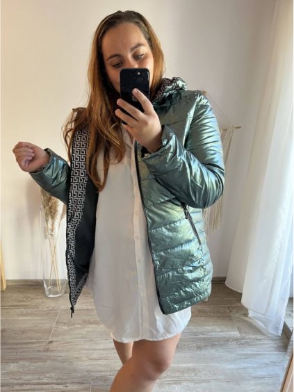 Bunda podzimní s kapucí dámská (3XL-7XL) ITALSKÁ MÓDA PMWB23B8028 (Velikost 3XL, Barva zelená)