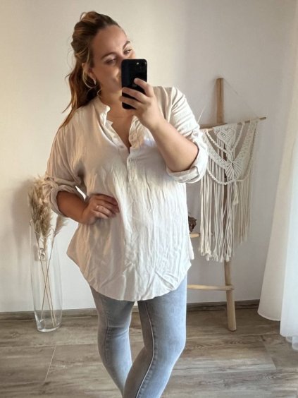 Tunika košilová dlouhý rukáv dámská nadrozměr (3XL/4XL ONE SIZE) ITALSKÁ MÓDA IMWQ233252/DUR (Velikost 3XL/4XL, Barva béžová)