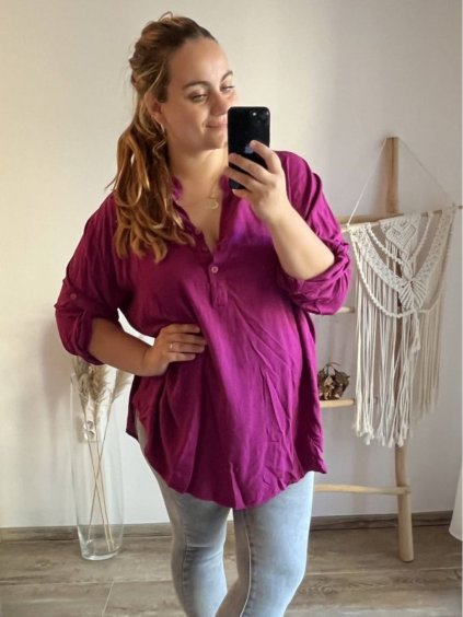 Tunika košilová dlouhý rukáv dámská nadrozměr (3XL/4XL ONE SIZE) ITALSKÁ MÓDA IMWQ233252/DUR (Velikost 3XL/4XL, Barva béžová)