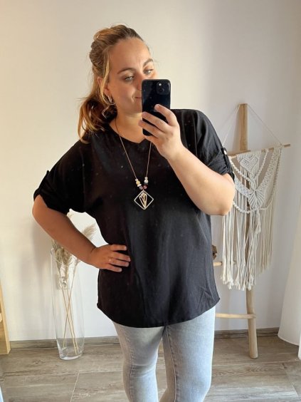 Tunika s přívěškem dlouhý rukáv dámská nadrozměr (3XL/4XL ONE SIZE) ITALSKÁ MÓDA IMWQ233255/DU (Velikost 3XL/4XL, Barva Černá)