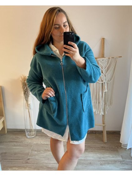 Kabát dlouhý rukáv dámský nadrozměr (3XL/4XL ONE SIZE) ITALSKÁ MODA IM423BEATY/DU (Velikost 3XL/4XL, Barva Černá)