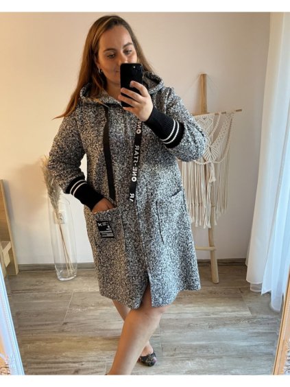 Kabát dlouhý rukáv dámský nadrozměr (2XL/3XL/4XL ONE SIZE) ITALSKÁ MODA  IM423BEATA/DU (Velikost 2XL/3XL, Barva Černá)