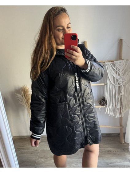 Bunda s kapucí dámská nadrozměr (2XL/3XL/4XL ONE SIZE) ITALSKÁ MÓDA IM423KIRA-2N/DU (Velikost 2XL/3XL, Barva Černá)