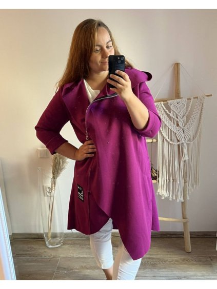 Kabát dlouhý na zip s kapucí dámský nadrozměr (XL/2XL ONE SIZE) ITALSKÁ MÓDA IMD23ERIKA/DU (Velikost XL/2XL, Barva Černá)