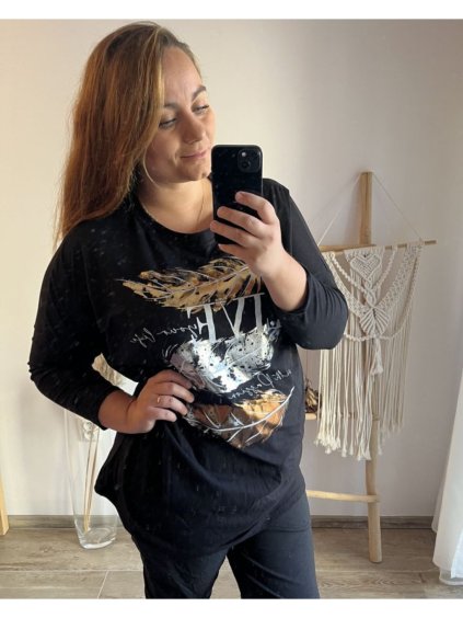 Tunika dlouhý rukáv dámská nadrozměr (3XL/4XL/5XL ONE SIZE) ITALSKá MóDA IM423LIVE/DUR (Velikost 3XL/4XL, Barva Černá)